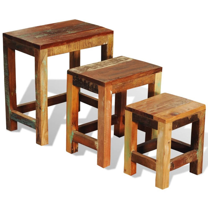 Tavolini Impilabili Set 3 pz in Legno Vintage di Recupero  cod mxl 9877