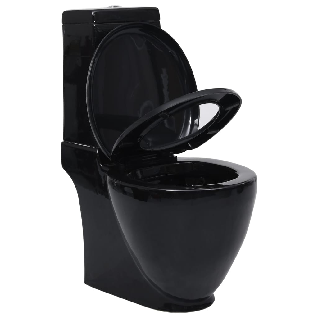 Vaso WC in Ceramica da Bagno Rotondo Base con Scarico Nero 141136