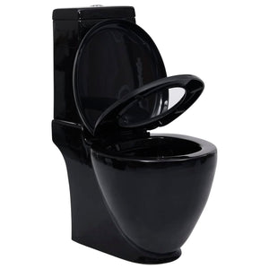 Vaso WC in Ceramica da Bagno Rotondo Base con Scarico Nero 141136