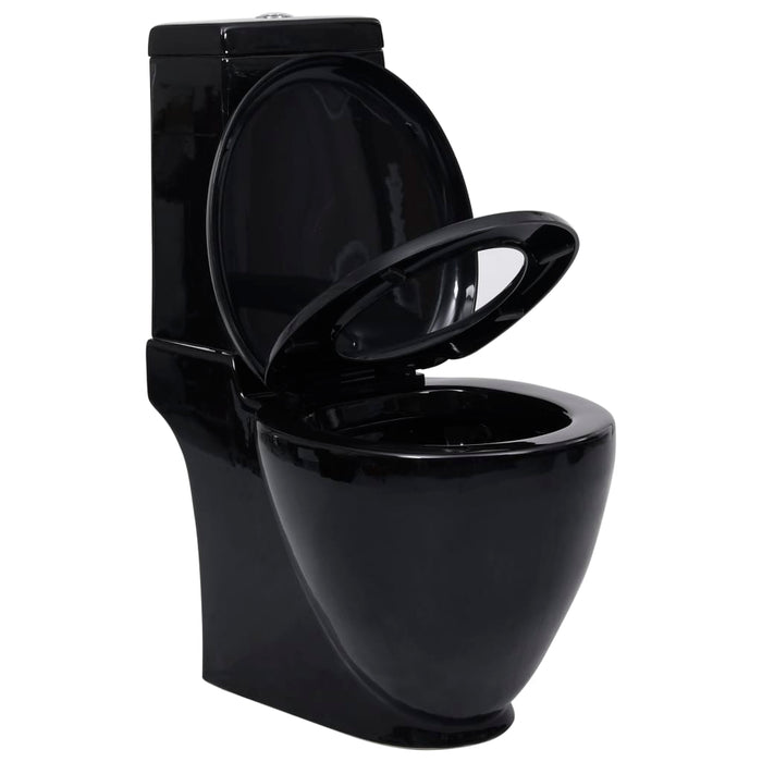 Vaso WC in Ceramica da Bagno Rotondo Base con Scarico Nero 141136