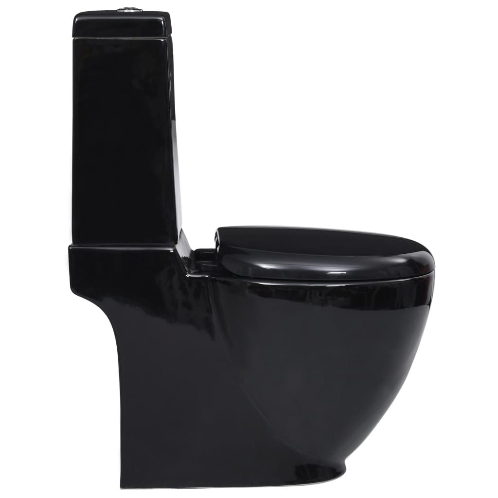 Vaso WC in Ceramica da Bagno Rotondo Base con Scarico Nero 141136