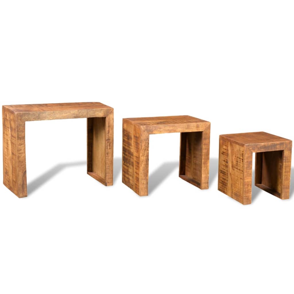 Tavolini Impilabili Set 3 pz in Legno Massello di Mango  cod mxl 24914