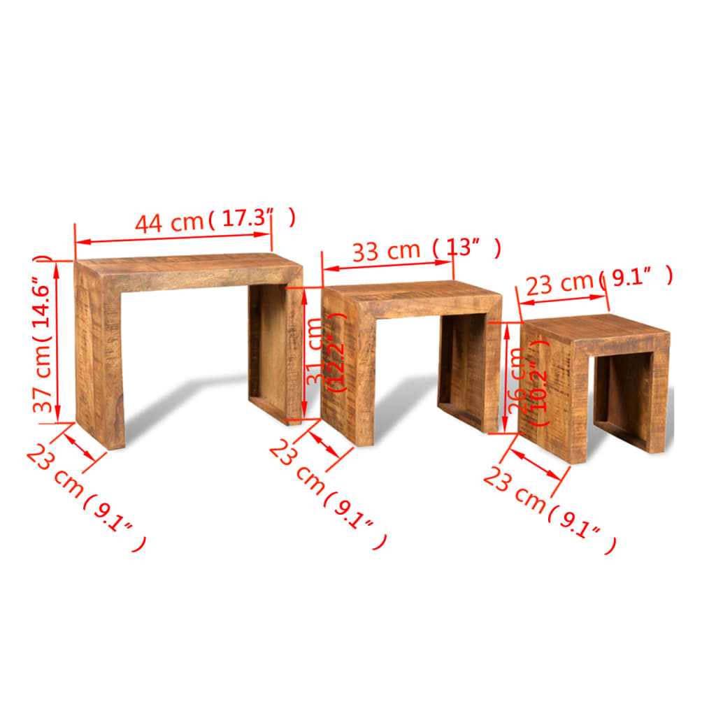 Tavolini Impilabili Set 3 pz in Legno Massello di Mango  cod mxl 24914