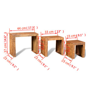 Tavolini Impilabili Set 3 pz in Legno Massello di Mango  cod mxl 24914