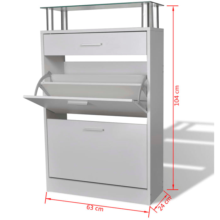 Scarpiera con Cassetto e Mensola Vetro Sopra in Legno Bianco cod mxl 48276