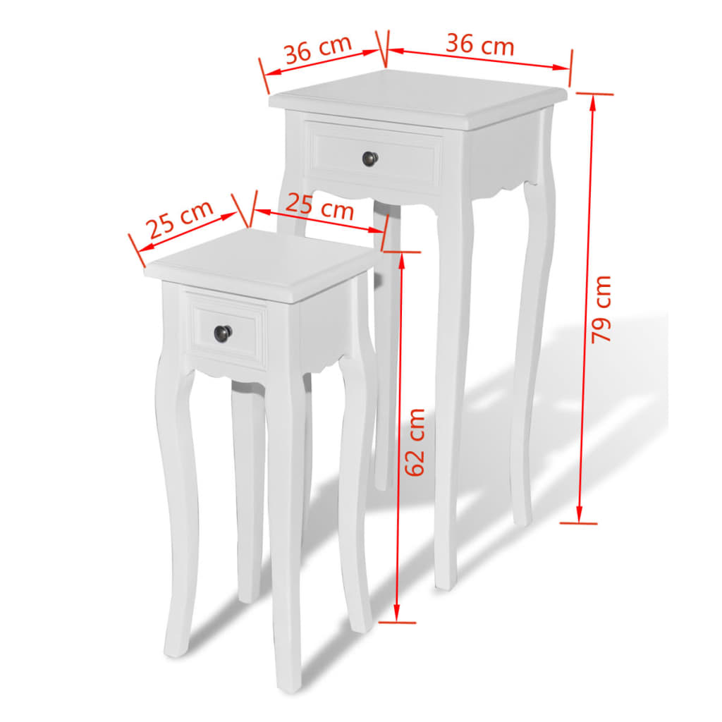 Tavolini Laterali Impilabili Set 2 pz con Cassetto Bianchi 241146