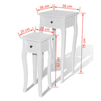 Tavolini Laterali Impilabili Set 2 pz con Cassetto Bianchi 241146