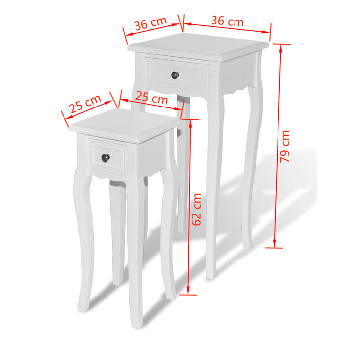 Tavolini Laterali Impilabili Set 2 pz con Cassetto Bianchi 241146