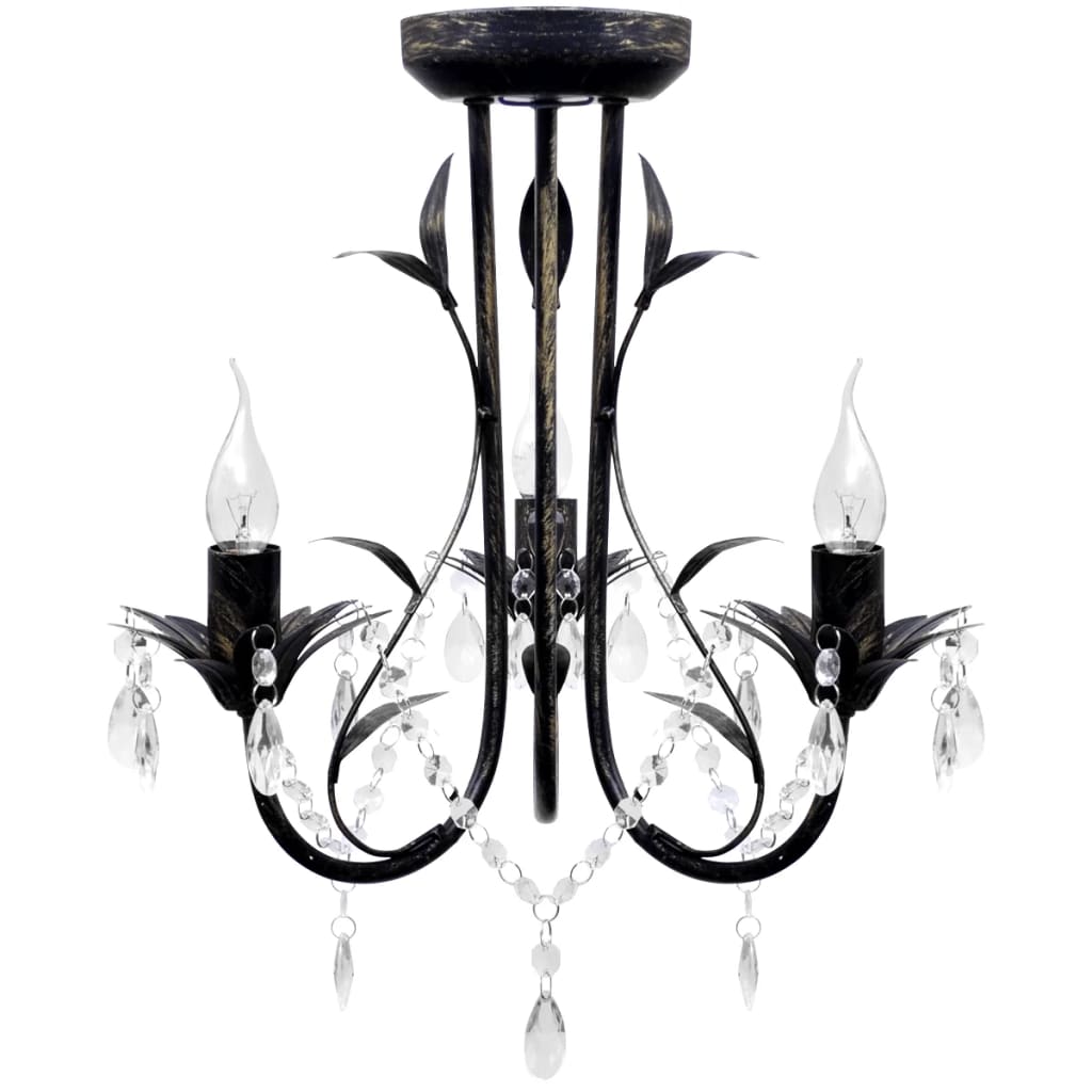 Lampadario Art Nouveau Nero Metallo Perline Cristallo e Lampadine E14cod mxl 105580