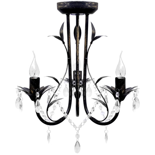 Lampadario Art Nouveau Nero Metallo Perline Cristallo e Lampadine E14cod mxl 105580