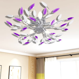 Lampada da Soffitto Bianco e Viola in Cristalli Acrilici 5 E14 cod mxl 71461