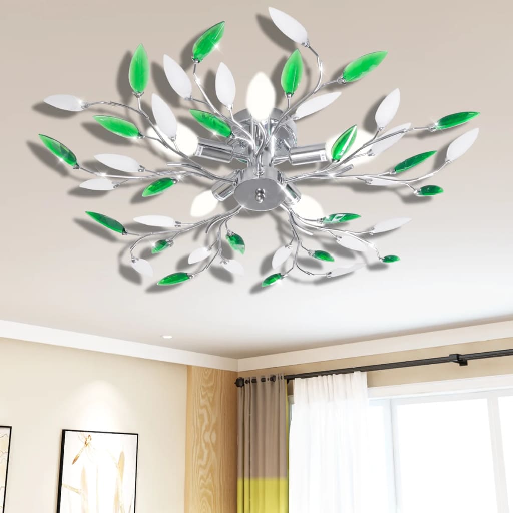 Lampada da Soffitto Verde e Bianco in Cristalli Acrilici 5 E14 cod mxl 61101