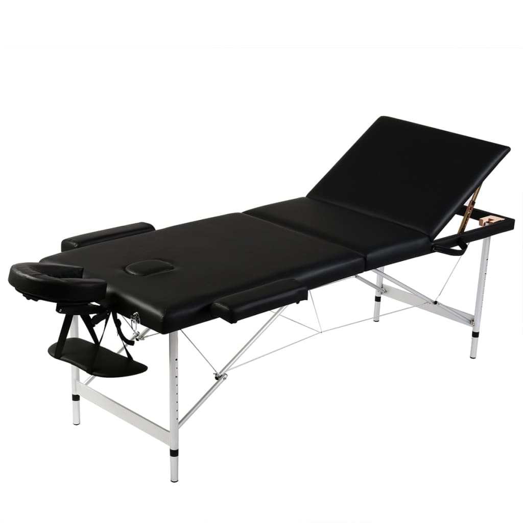Lettino Pieghevole da Massaggio Nero 3 Zone con Telaio Alluminio cod mxl 10304