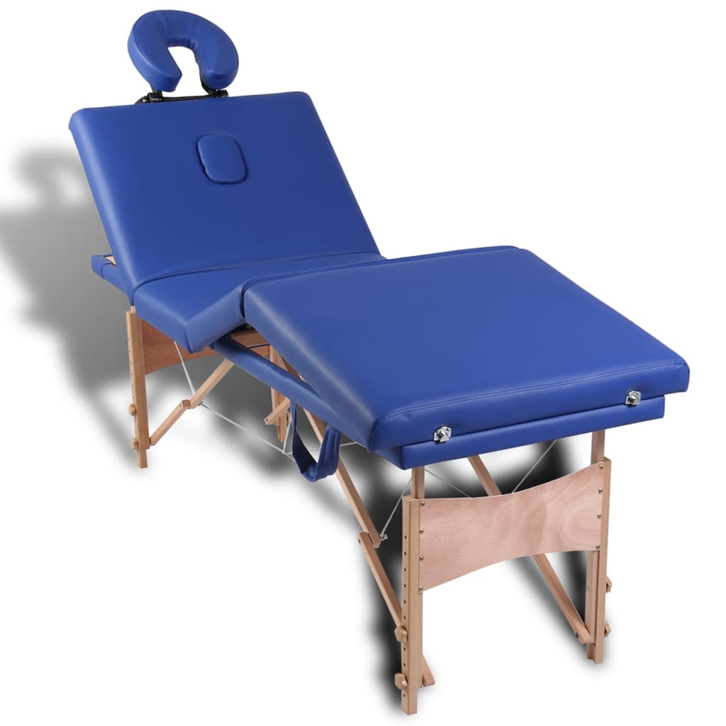 Lettino Pieghevole da Massaggio Blu 4 Zone con Telaio Legno