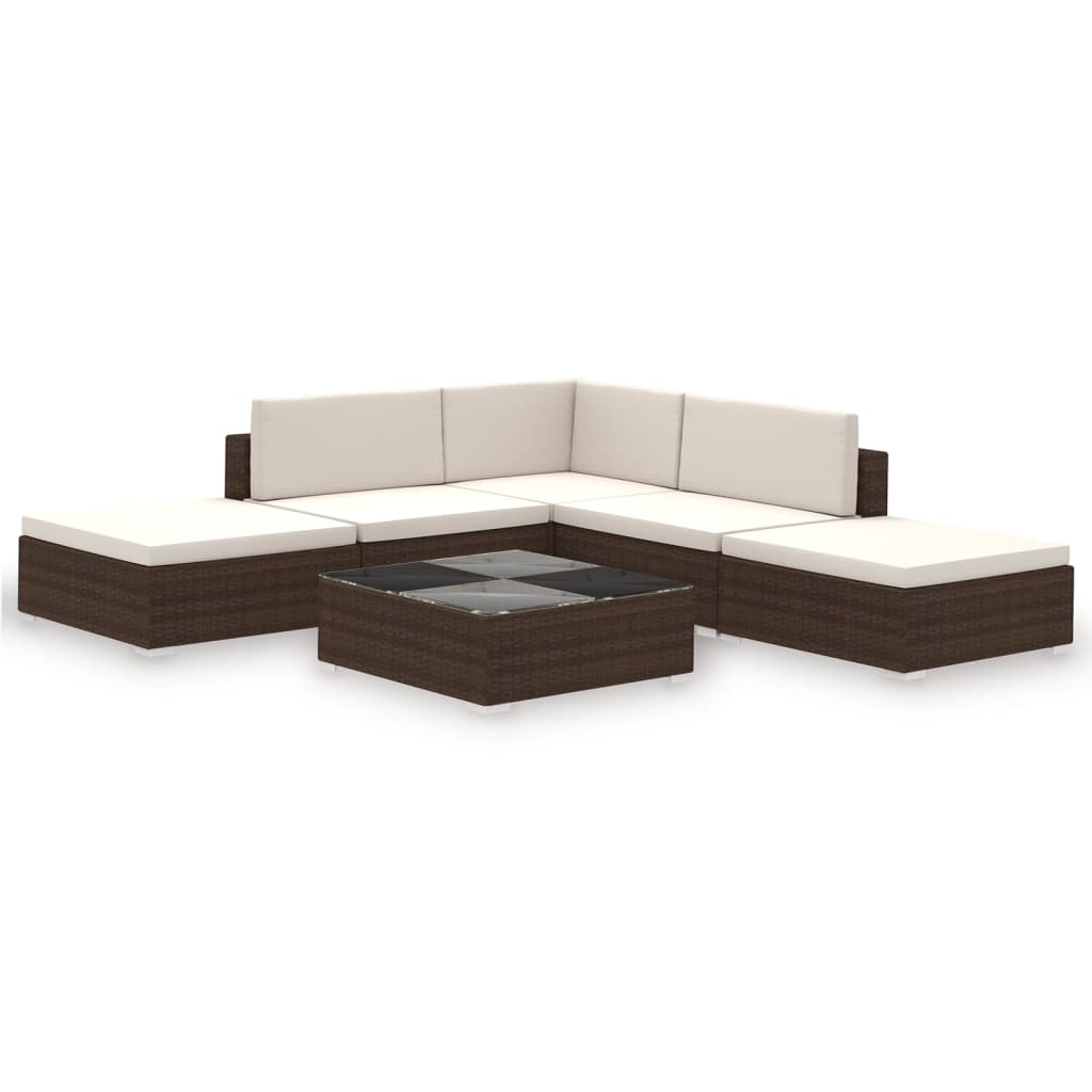 Set Divani da Giardino 6 pz con Cuscini in Polyrattan Marrone cod mxl 34839