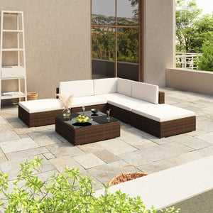 Set Divani da Giardino 6 pz con Cuscini in Polyrattan Marrone cod mxl 34839