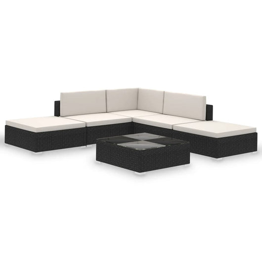 Set Divani da Giardino 6 pz con Cuscini in Polyrattan Nero cod mxl 43223