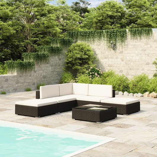 Set Divani da Giardino 6 pz con Cuscini in Polyrattan Nero cod mxl 43223