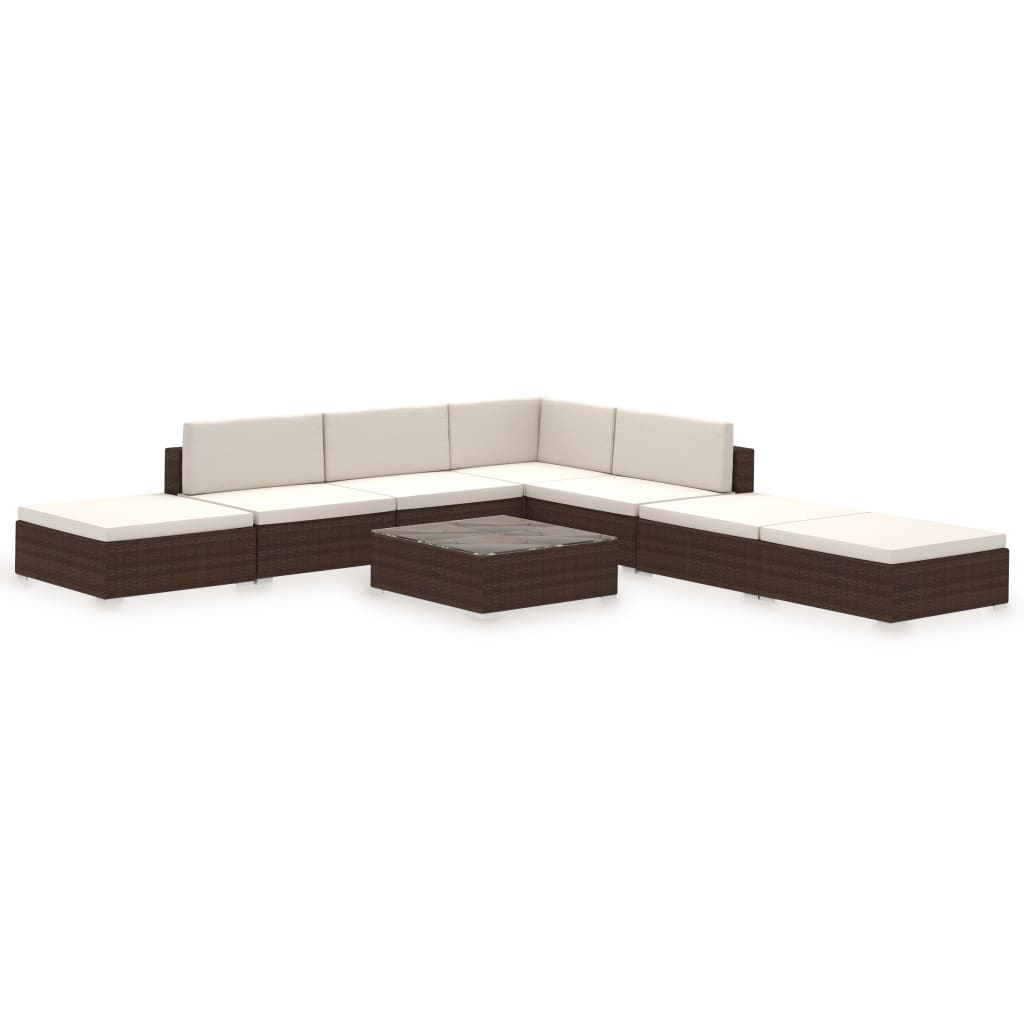 Set Divani da Giardino 8 pz con Cuscini in Polyrattan Marrone cod mxl 35258