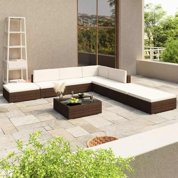 Set Divani da Giardino 8 pz con Cuscini in Polyrattan Marrone cod mxl 35258