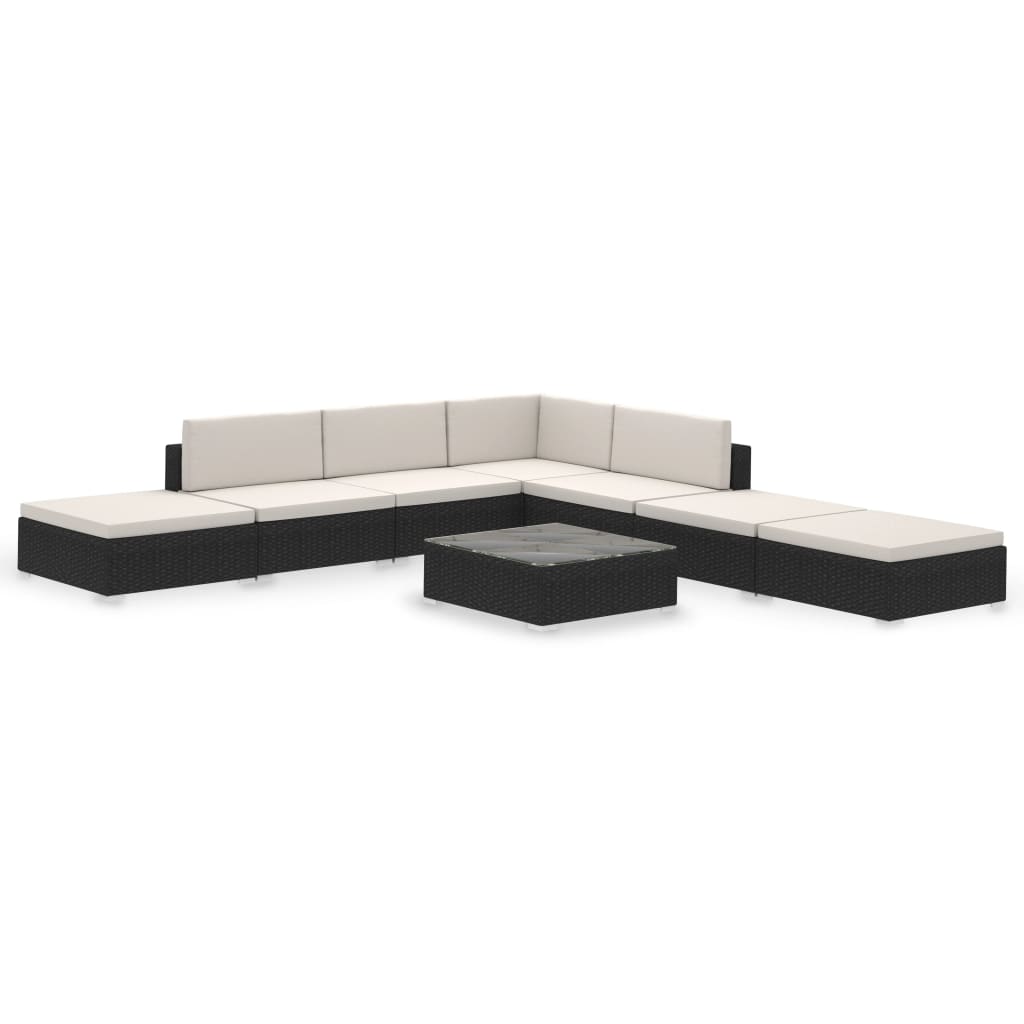 Set Divani da Giardino 8 pz con Cuscini in Polyrattan Nero 41259