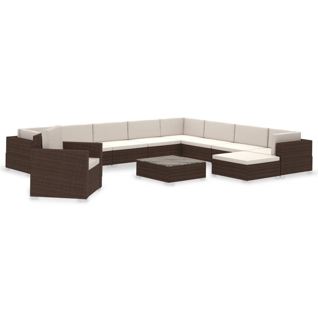 Set Divani da Giardino 12 pz con Cuscini in Polyrattan Marrone cod mxl 34619