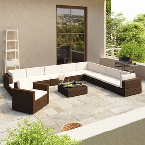 Set Divani da Giardino 12 pz con Cuscini in Polyrattan Marrone cod mxl 34619