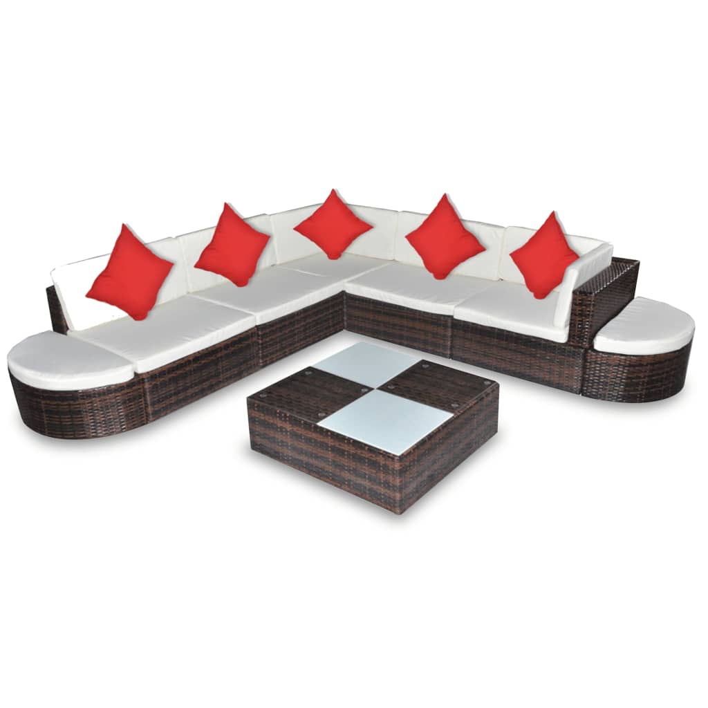 Set Divani da Giardino 8 pz con Cuscini in Polyrattan Marrone 41266