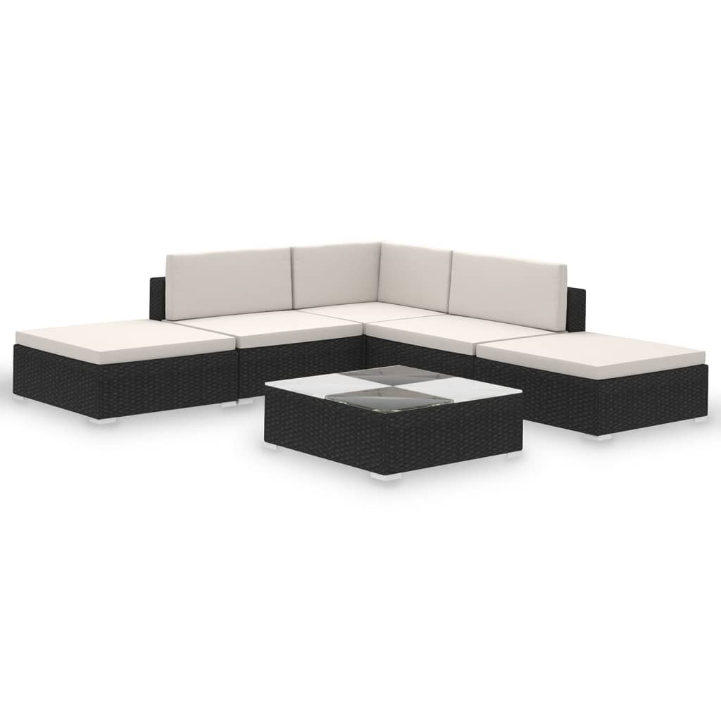 Set Divani da Giardino 6 pz con Cuscini in Polyrattan Nero cod mxl 35326