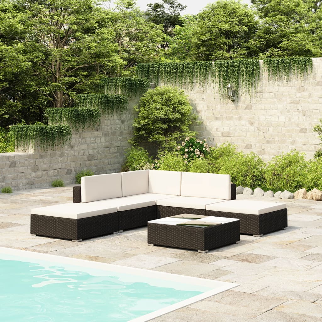 Set Divani da Giardino 6 pz con Cuscini in Polyrattan Nero cod mxl 35326