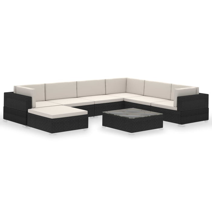 Set Divani da Giardino 8 pz con Cuscini in Polyrattan Nero cod mxl 35328