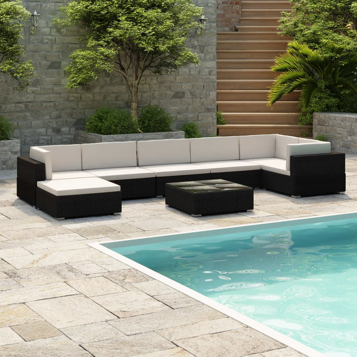 Set Divani da Giardino 8 pz con Cuscini in Polyrattan Nero cod mxl 35328