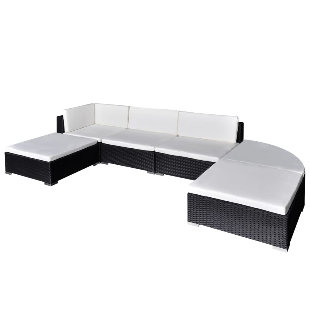 Set Divani da Giardino 6 pz con Cuscini in Polyrattan Nero cod mxl 50480