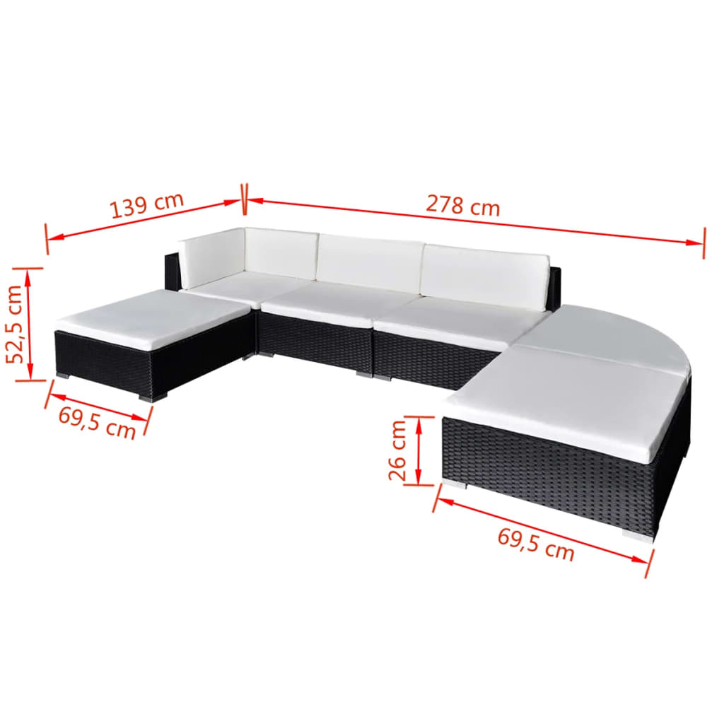 Set Divani da Giardino 6 pz con Cuscini in Polyrattan Nero cod mxl 50480