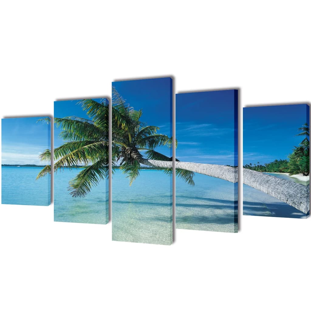 5 pz Set Stampa su Tela da Muro Spiaggia con Palma 200 x 100 cm cod mxl 64237