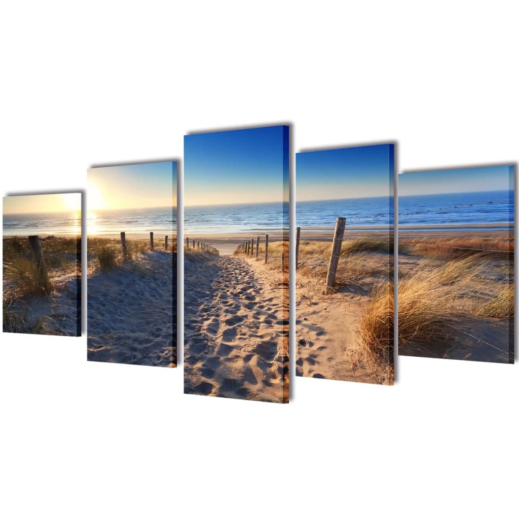 5 pz Set Stampa su Tela da Muro Spiaggia di Sabbia 100 x 50 cm 241564