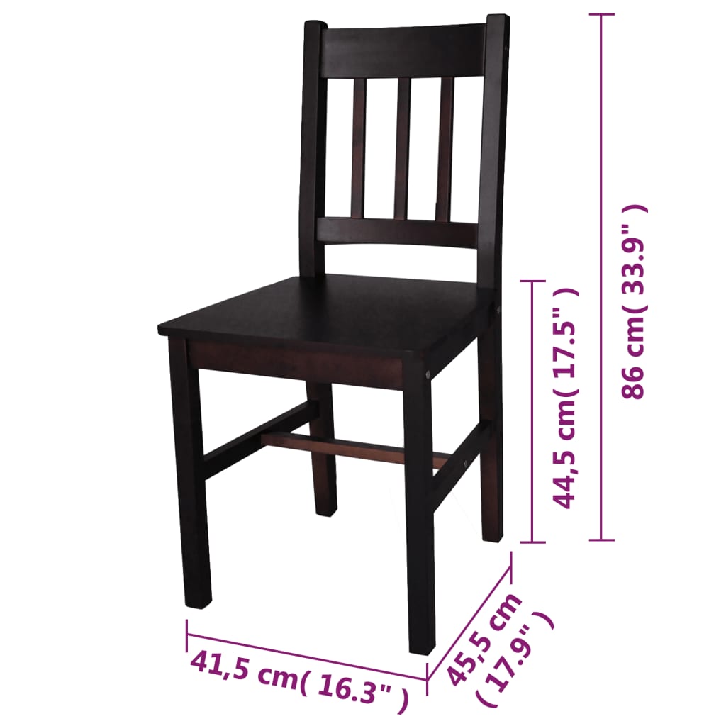 Sedie da Pranzo 2 pz Marrone Scuro in Legno di Pino cod mxl 13812