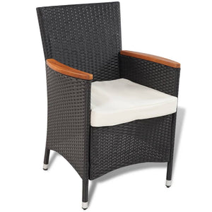 Set da Pranzo da Giardino 5 pz con Cuscini in Polyrattan Nero