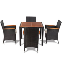 Set da Pranzo da Giardino 5 pz con Cuscini in Polyrattan Nero