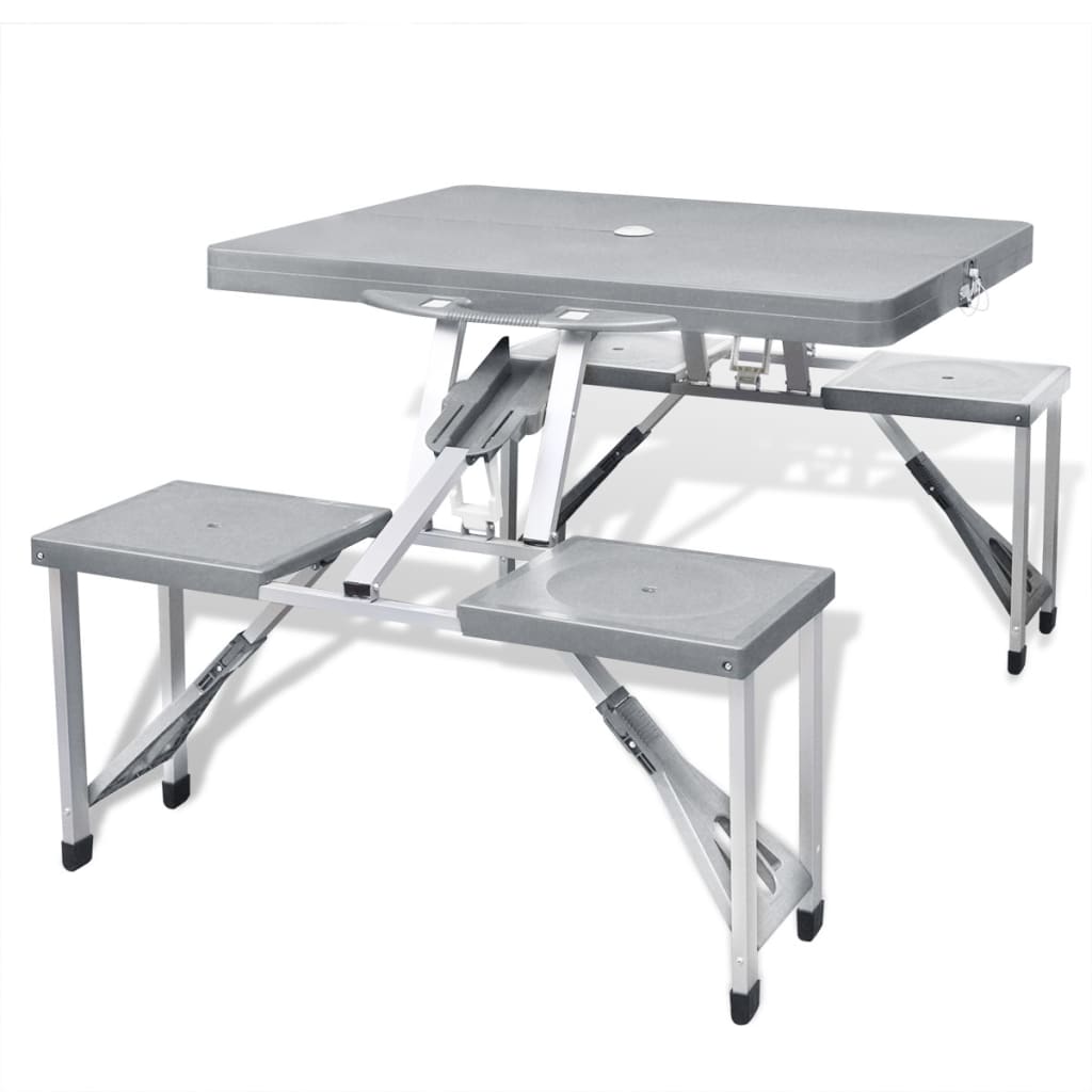 Set Tavolo da Campeggio con 4 Sedie in Alluminio Leggero Grigio 41457