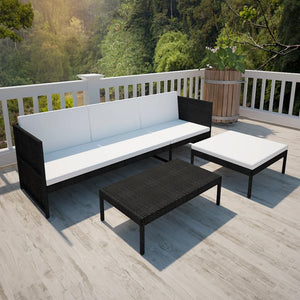 Set Salotto da Giardino 3pz con Cuscini in Polyrattan Nero 41388