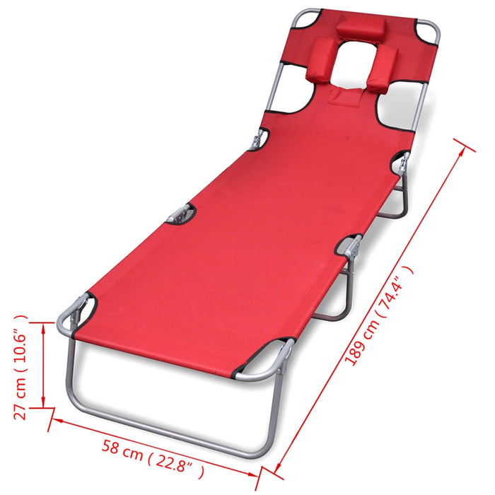 Lettino da Sole Pieghevole Poggiatesta Acciaio Verniciato Rosso cod mxl 23723