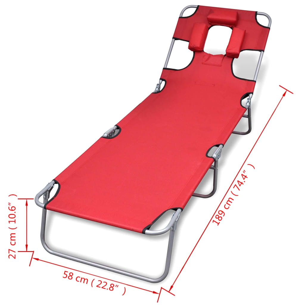 Lettino da Sole Pieghevole Poggiatesta Acciaio Verniciato Rosso 41483