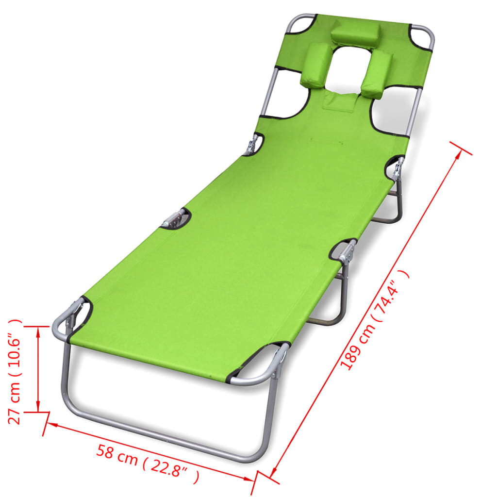 Lettino da Sole Pieghevole Poggiatesta Acciaio Verniciato Verde cod mxl 22957