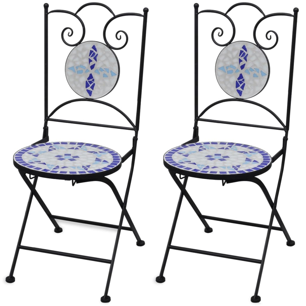 Sedie da Bistrot Pieghevoli 2 pz in Ceramica Blu e Bianco cod mxl 11635