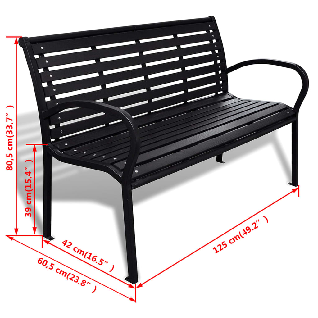 Panchina da Giardino 125 cm in Acciaio e WPC Nera  cod mxl 46078