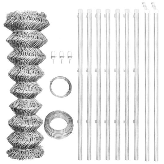 Recinzione in Rete con Pali in Acciaio Zincato 15x1 m Argento