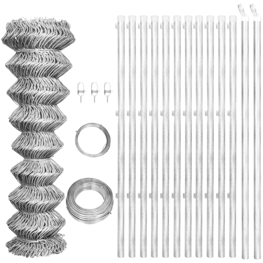 Recinzione in Rete con Pali in Acciaio Zincato 25x1 m Argento