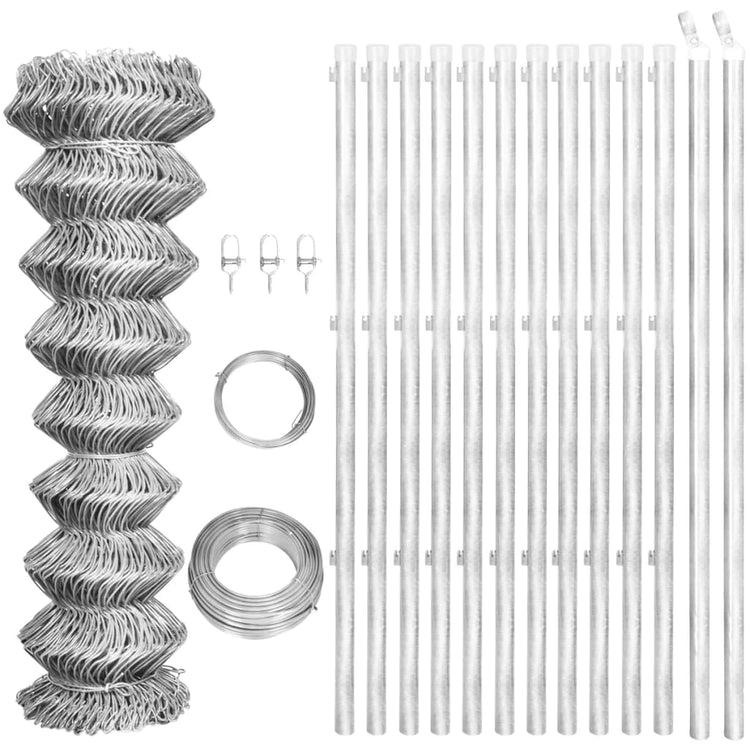 Recinzione in Rete con Pali in Acciaio Zincato 25x1,25m Argento