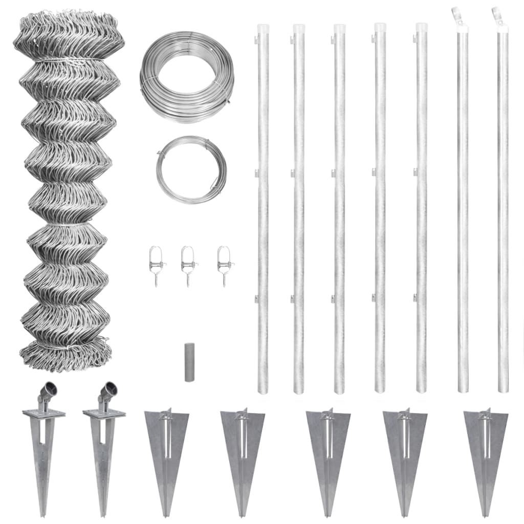 Recinzione a Rete con Pali e Spuntoni Acciaio Zincato 15x1 m 141503